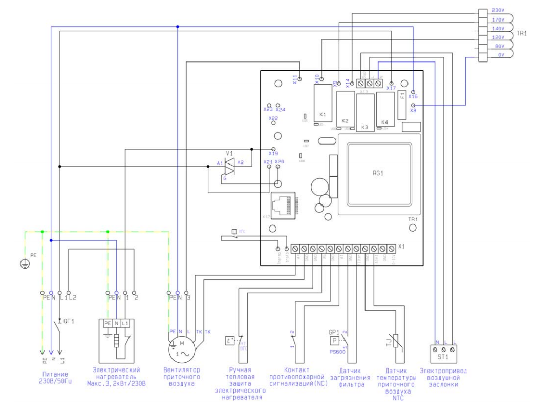 Ventik-6 электрическая схема подключения с однофазным нагревателем